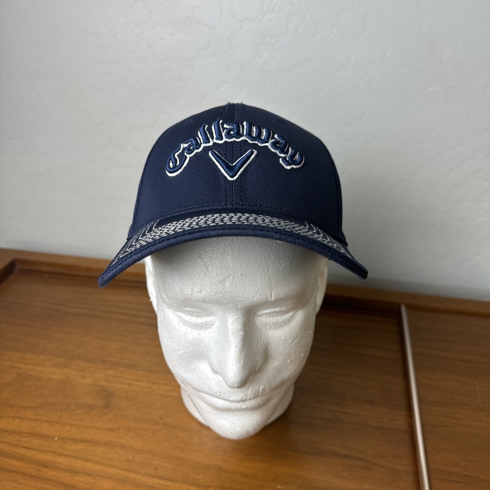 Callaway Golf Hat New Era Flex Fitted M-L Cap Blue Men's Logo Front And Back